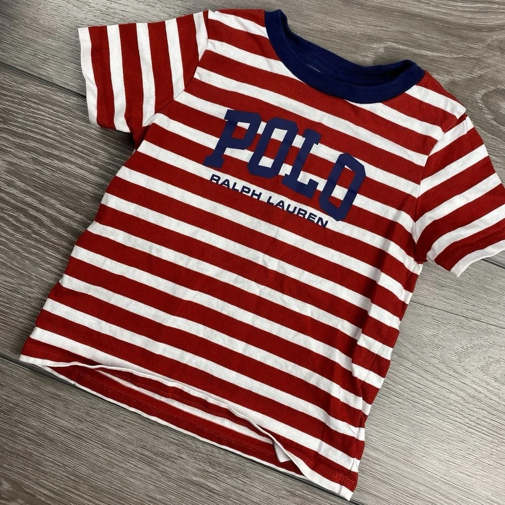 Polo Ralph Lauren Baby Boy Youth T-Shirt Red White Stripes 24M‎